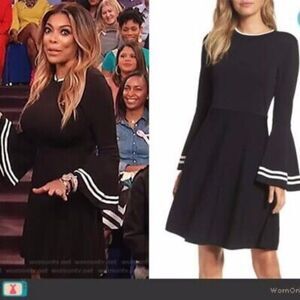 Eliza J Bell Sleeve Fit & Flare Wendy Williams Black Midi Dress Size Large